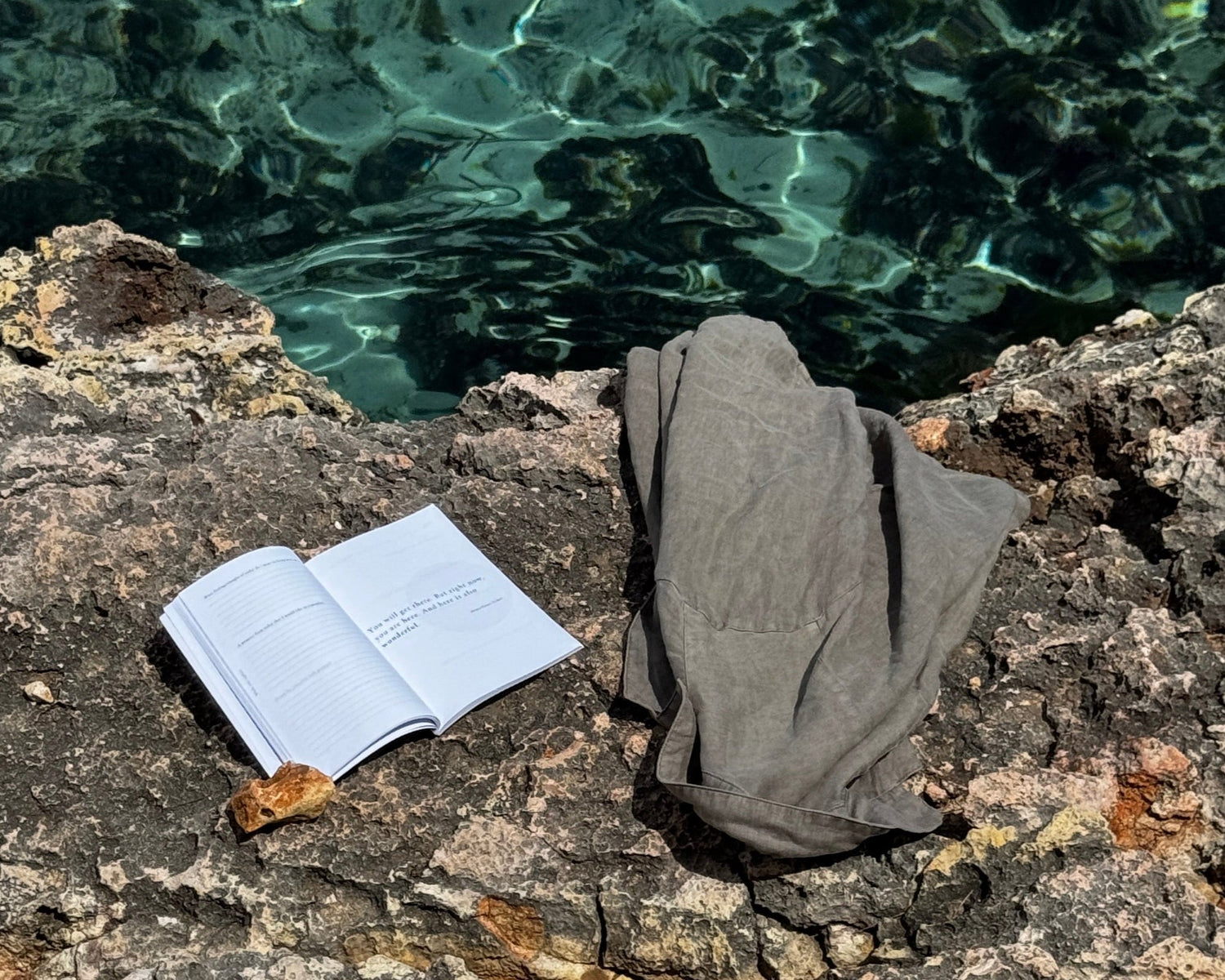 Travel journal neat the sea on rocks